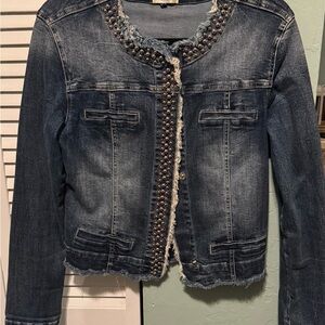 Women's Blue Jean Jacket with Beaded Trim